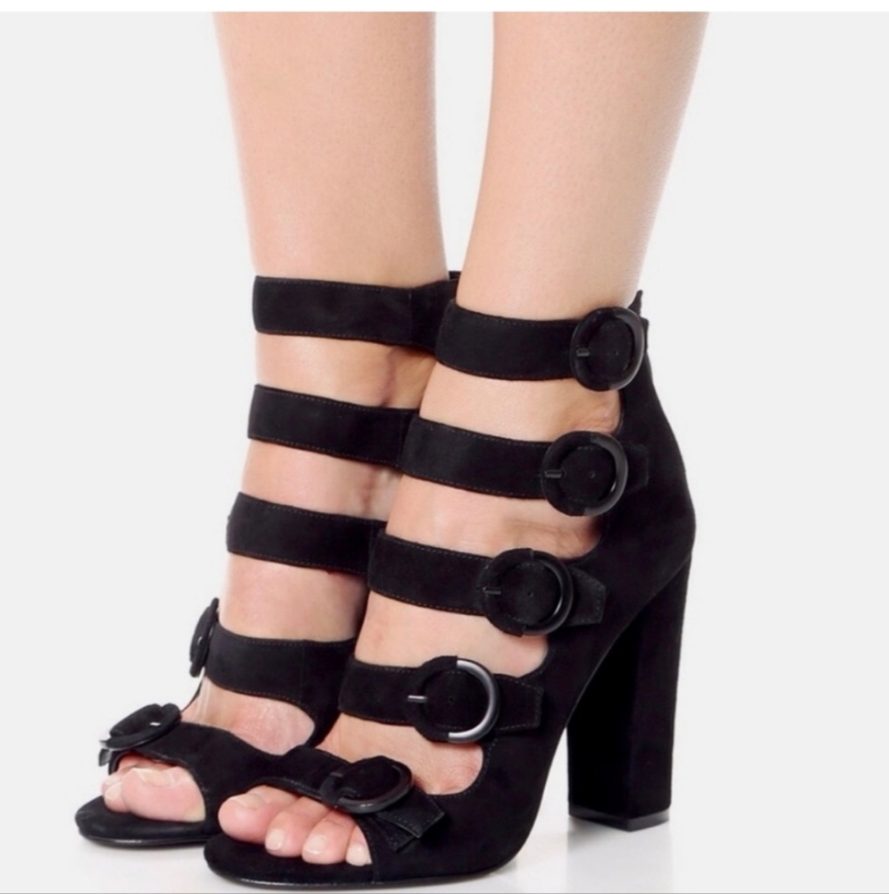 Kendall & Kylie Evie Black Suede Leather Buckle Heels Whimsigoth Witchy Goth 8.5